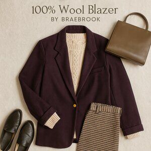Vintage Braebrook 100% Wool Blazer Women’s Size 8 | Deep Plum Tailored Jacket